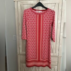 Max Studio Red and White Patterned Career Dress